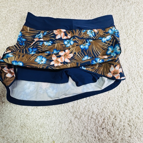 Land's End Quick Dry Active Swim Skirt Board Skort 14 Modest Navy Tropic Palm - Picture 3 of 7